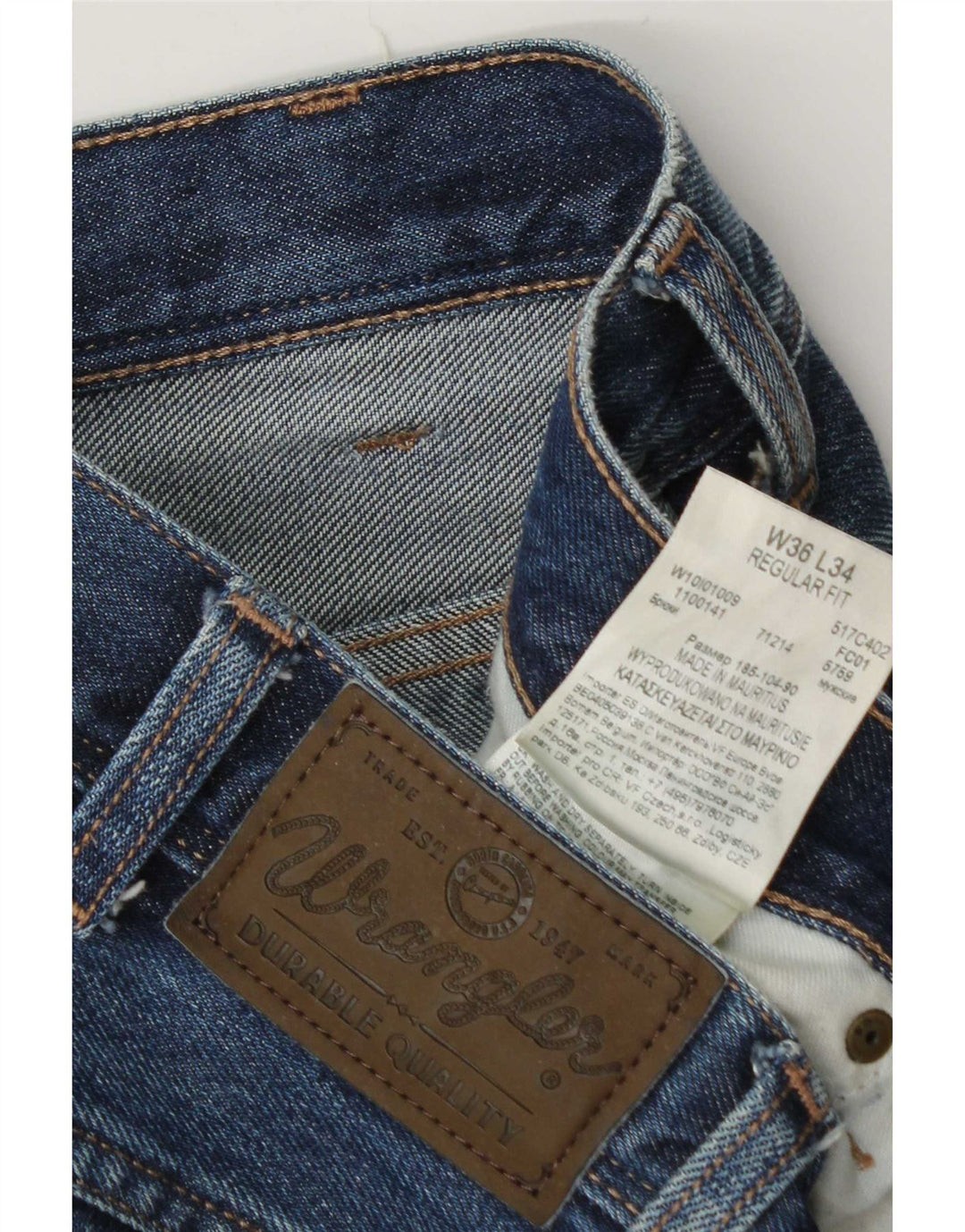 Blugi drepți Wrangler pentru bărbați, cu ajustare normală, W36 L34, bumbac albastru