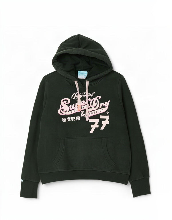Pulover cu glugă grafic Superdry pentru bărbați XL bumbac verde