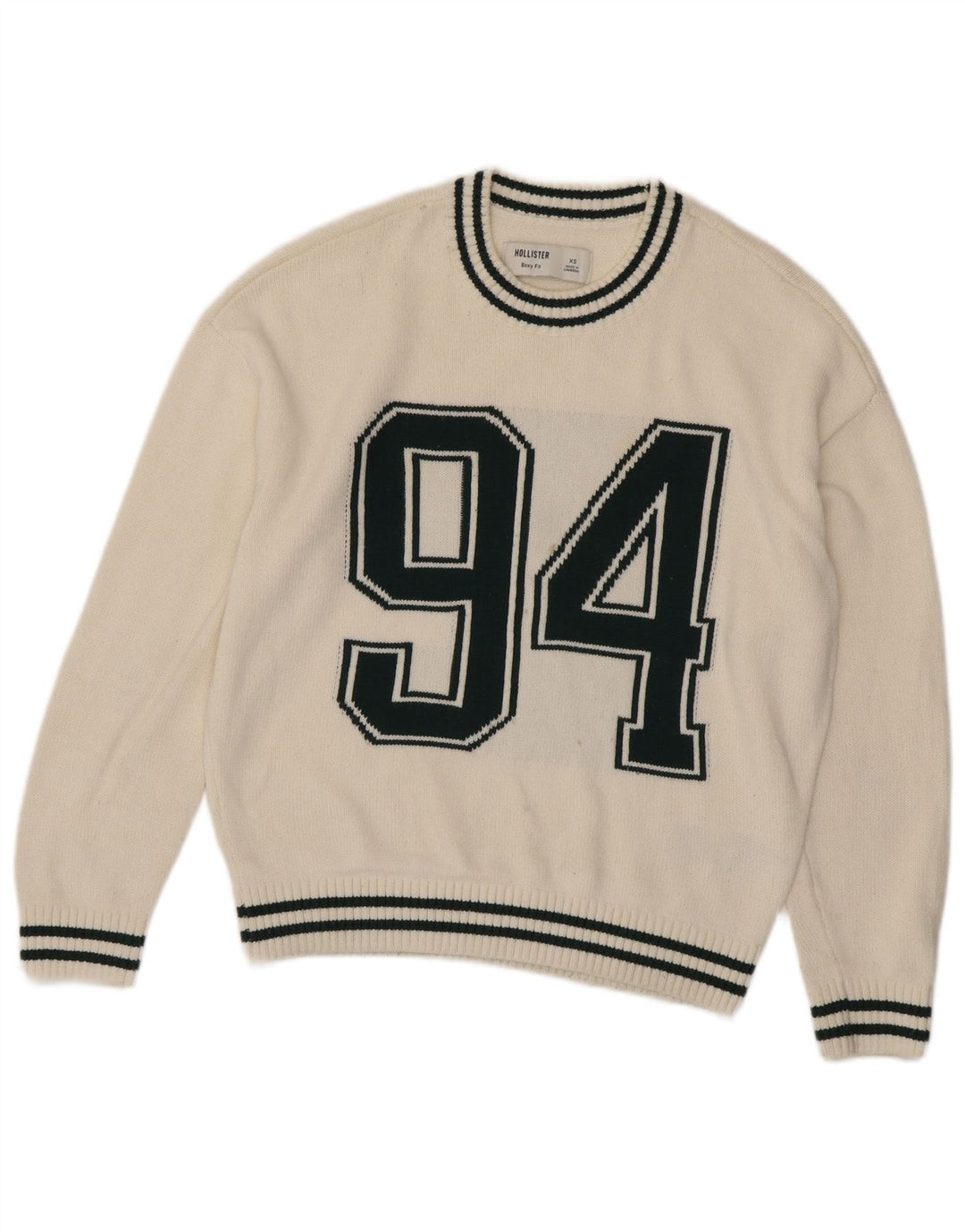 Pulover pentru femei HOLLISTER boxy supradimensionat cu gâtul turnat UK 6 XS alb