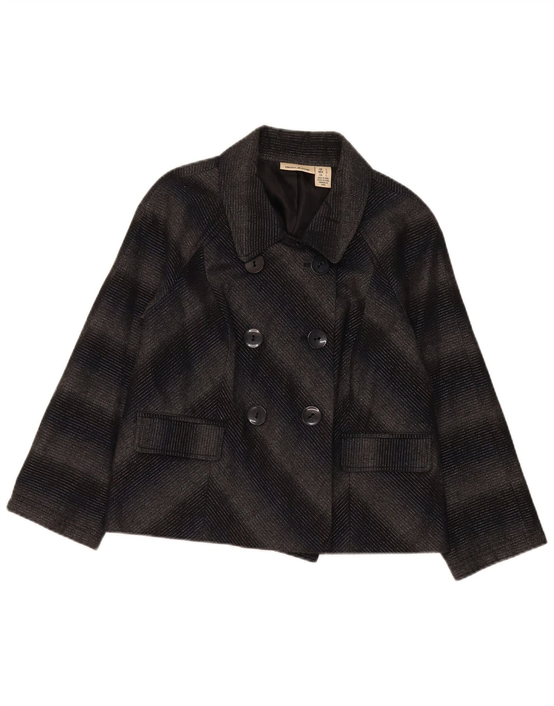 Dkny Jachetă cu două piept pentru femei UK 16, mare, gri, chevron, acrilic