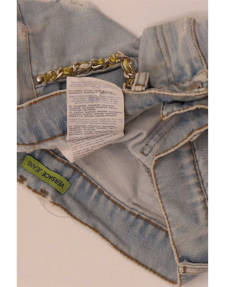 Pantaloni scurți din denim învechit pentru femei Versace W28, bumbac albastru mediu