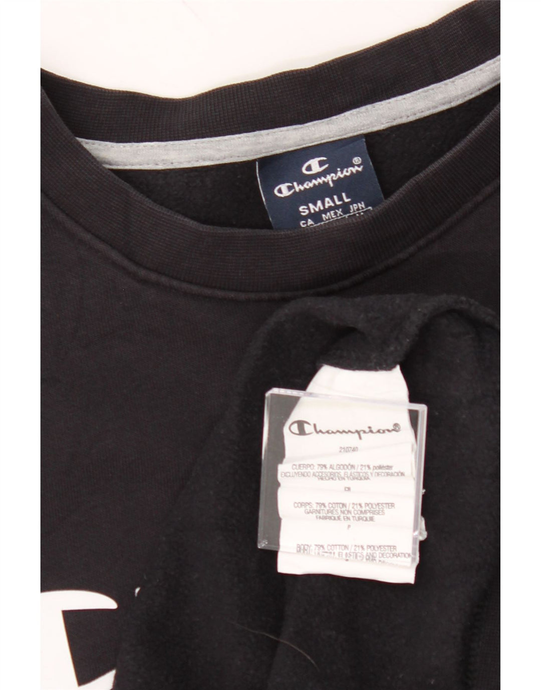 CHAMPION Mens Graphic Sweatshirt Jumper Small Black Cotton Vintage Champion and Second-Hand Champion from Messina Hembry 