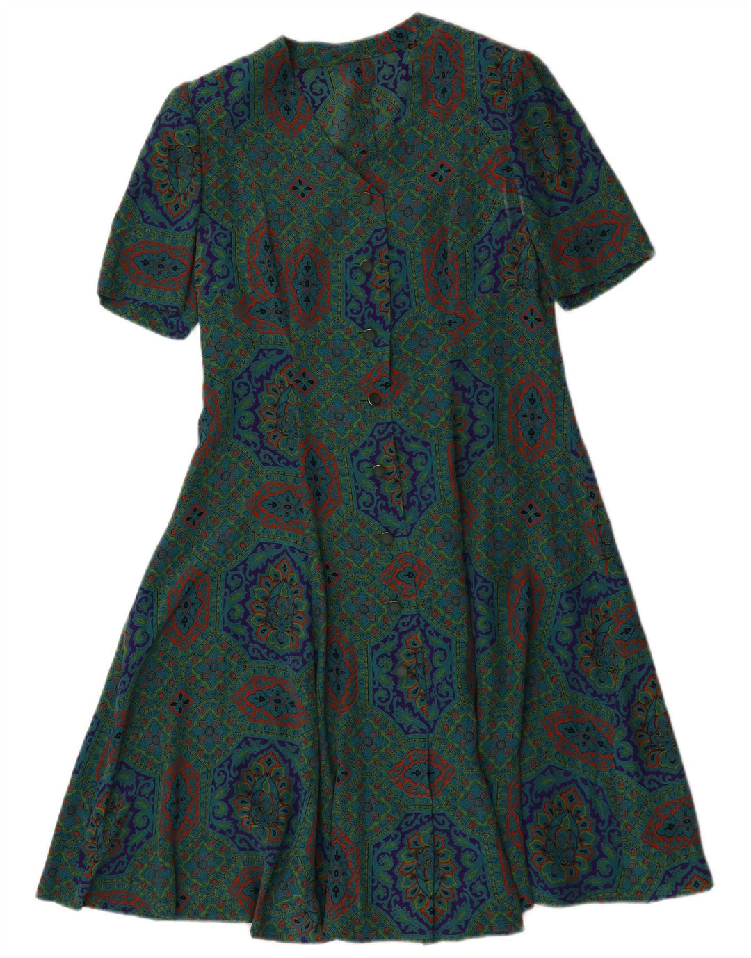 Rochie vintage pentru femei în linie A UK 14 verde mediu geometric