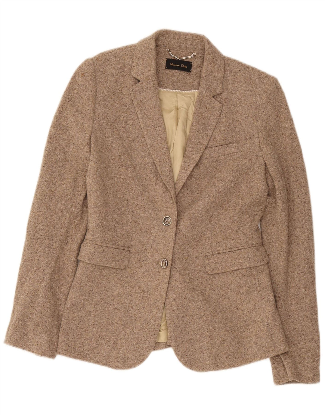 Massimo Dutti Jachetă Blazer Femei cu 2 nasturi EU 38 Mic Bej Lână cu pete