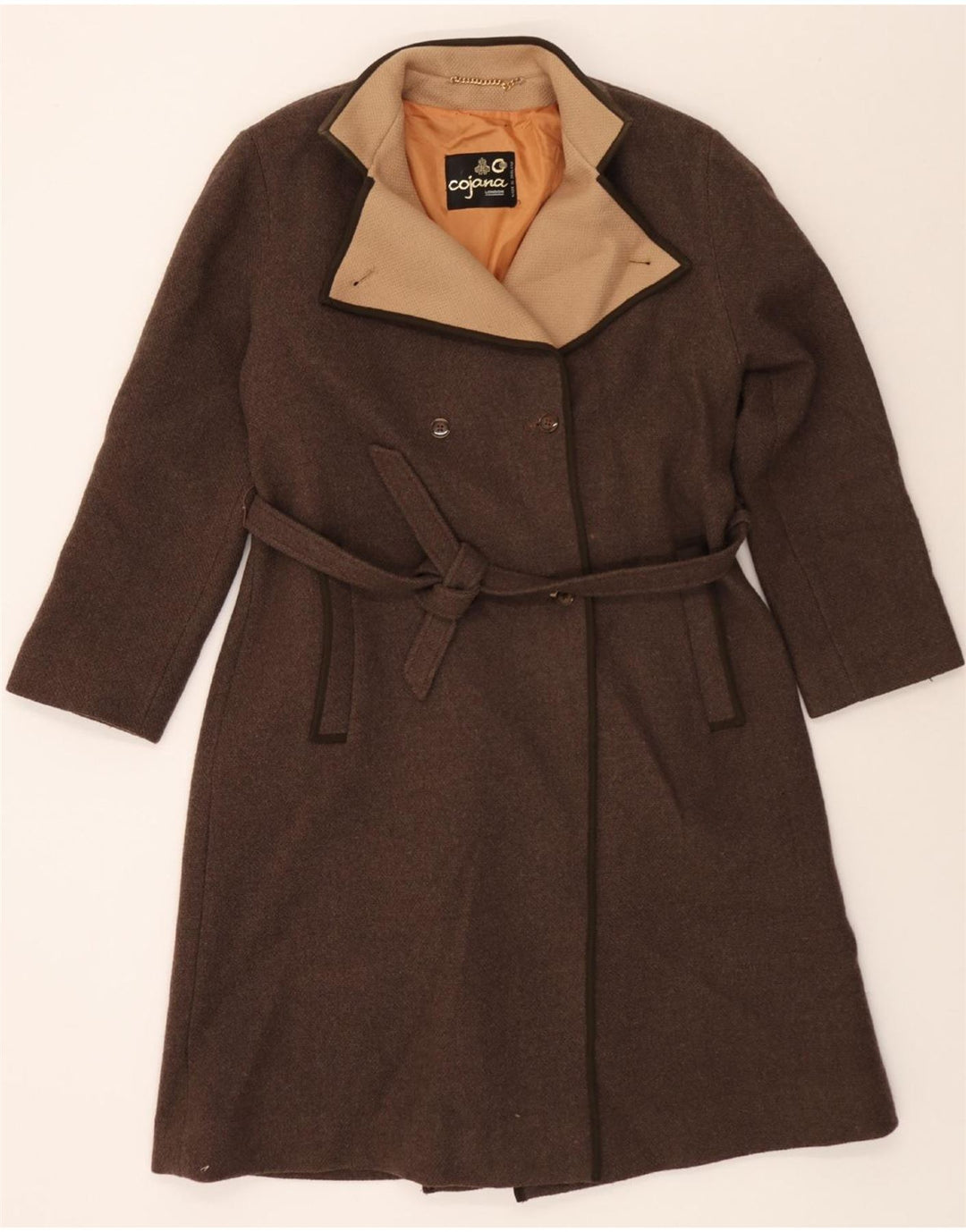 COJANA Womens Trench Coat UK 12 Medium Brown Wool Vintage Cojana and Second-Hand Cojana from Messina Hembry 