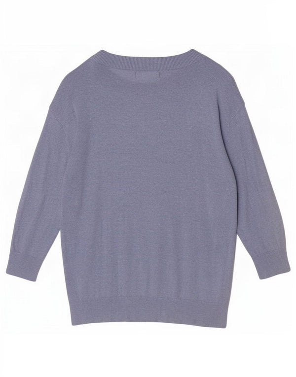 Marks & Spencer Womens 3/4 Sleeve Boat Neck Jumper Sweater UK 10 Small Blue