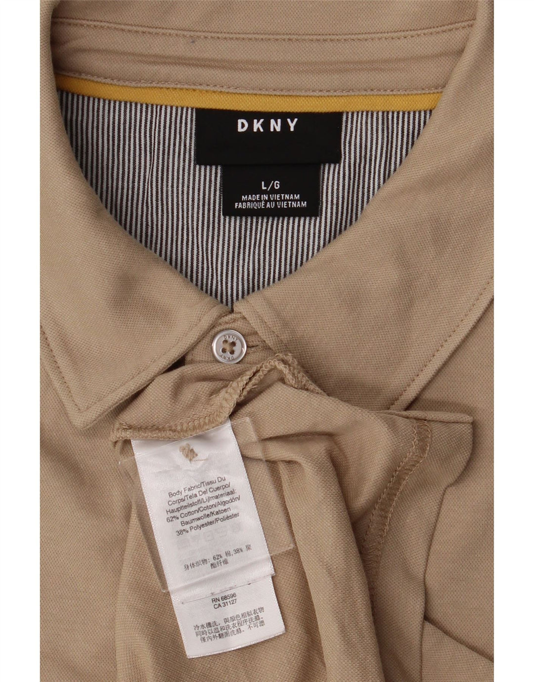 DKNY Mens Polo Shirt Large Beige Cotton Vintage Dkny and Second-Hand Dkny from Messina Hembry 