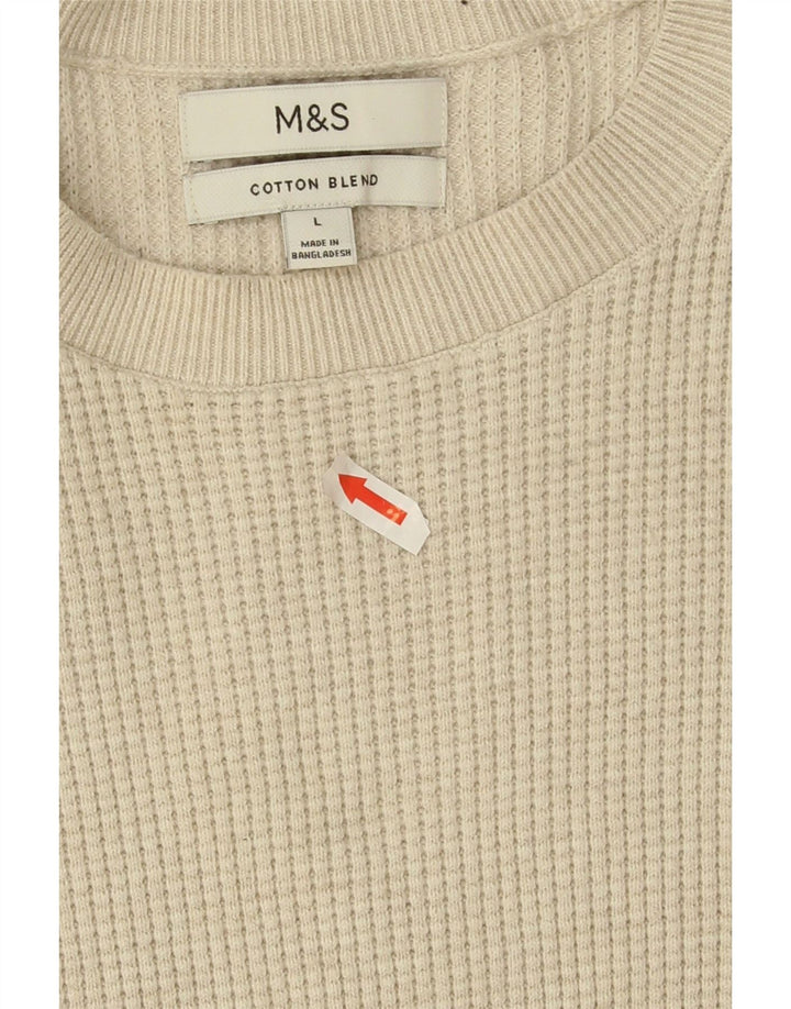 Pulover pentru bărbați Marks & Spencer cu gât roșu din poliester mare, bej