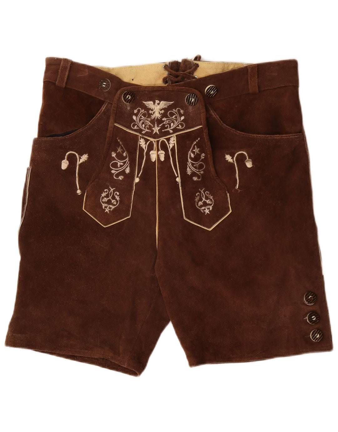 Pantaloni scurti din piele intoarsa pentru femei VINTAGE IT 50 XL W38 piele maro cachetele