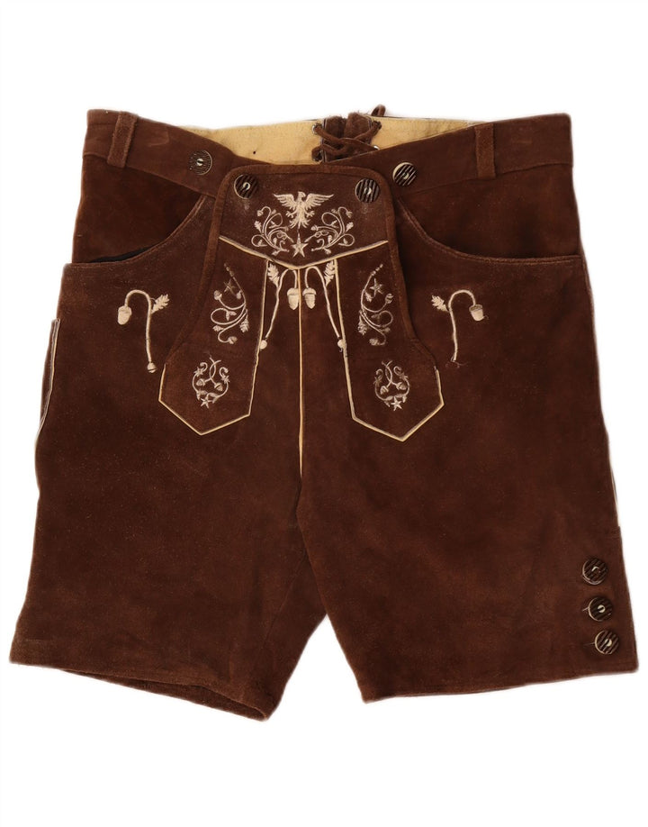 Pantaloni scurti din piele intoarsa pentru femei VINTAGE IT 50 XL W38 piele maro cachetele