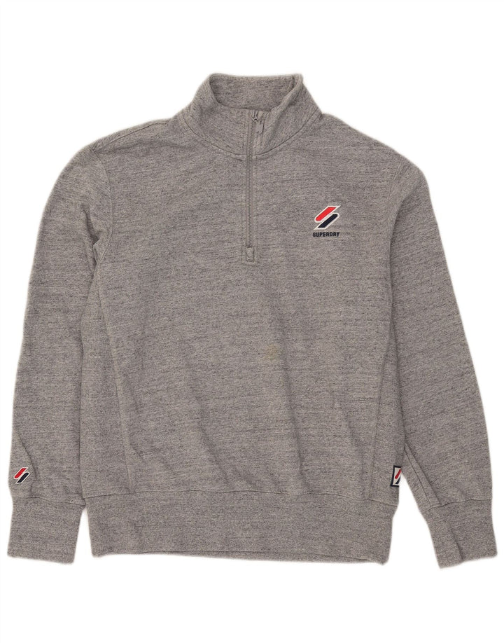 Pulover Superdry pentru bărbați, cu fermoar și gât, bumbac mare, gri