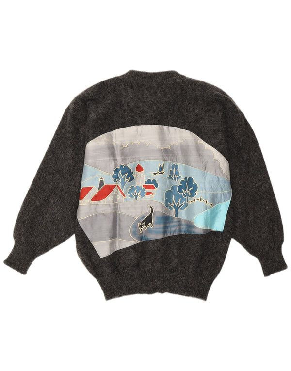 SIGI SCHEIBERG Pulover Cardigan Grafic pentru Damă EU 40 Medium Gri Mohair