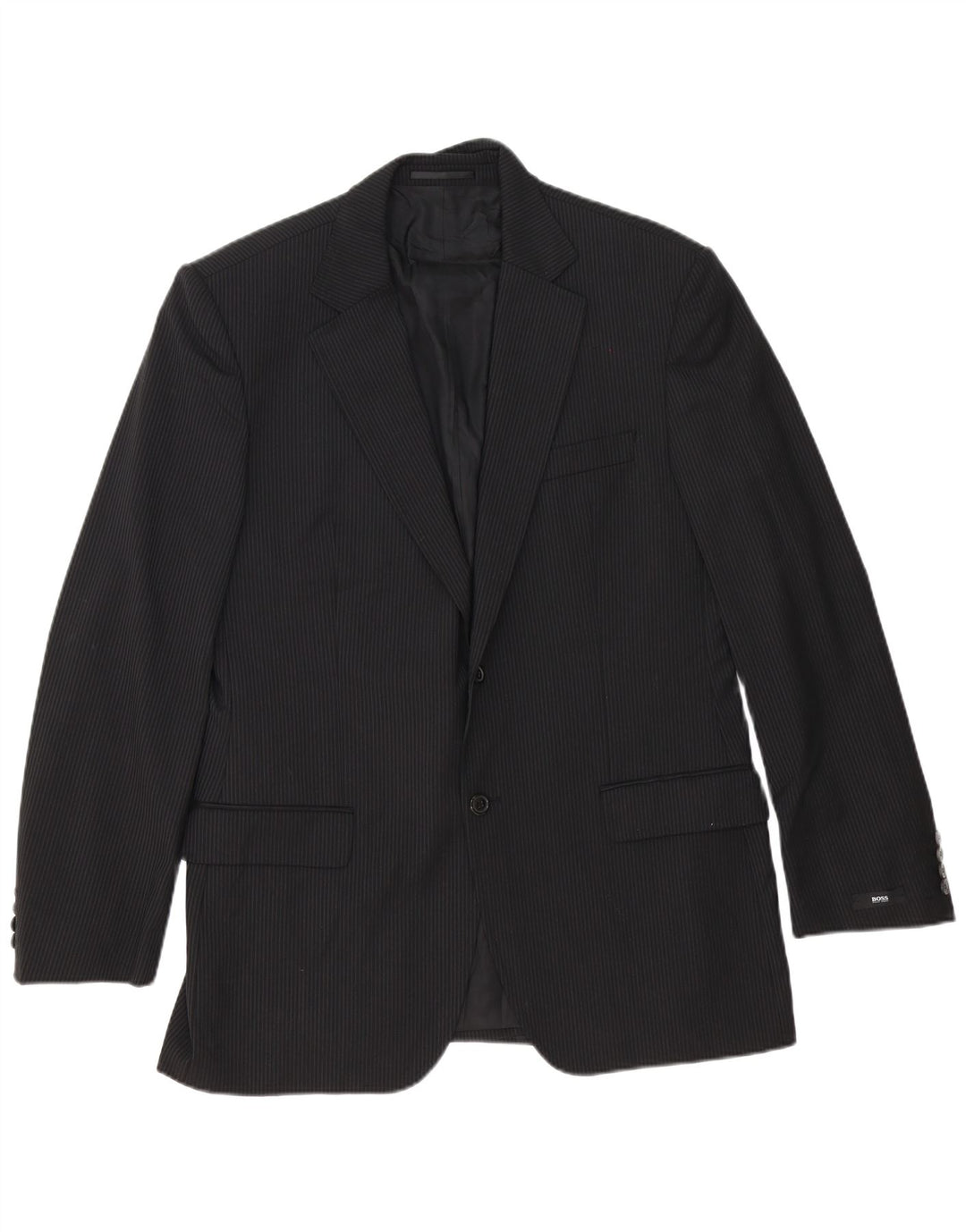 Blazer pentru bărbați Hugo Boss cu 2 nasturi EU 54 2XL Lână virgină neagră cu dungi