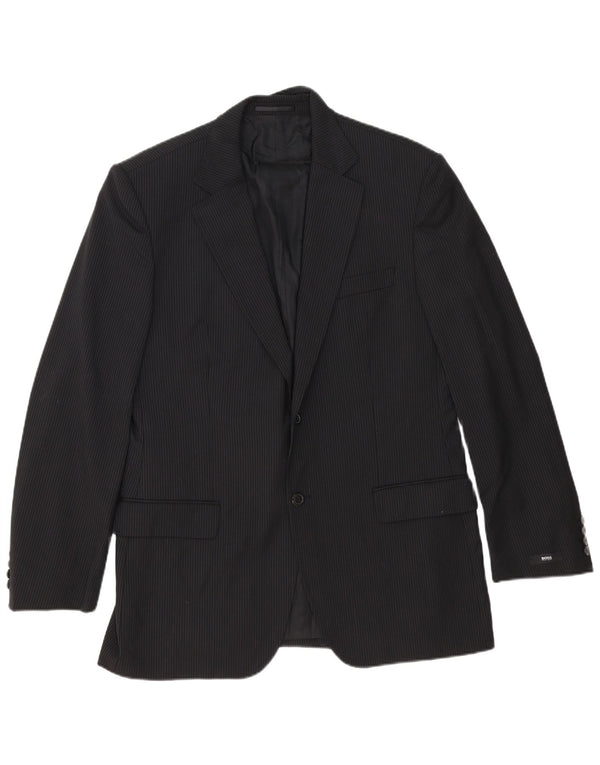 Blazer pentru bărbați Hugo Boss cu 2 nasturi EU 54 2XL Lână virgină neagră cu dungi