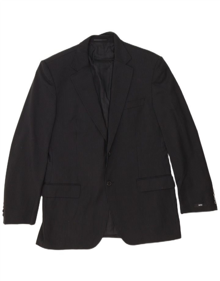 Blazer pentru bărbați Hugo Boss cu 2 nasturi EU 54 2XL Lână virgină neagră cu dungi