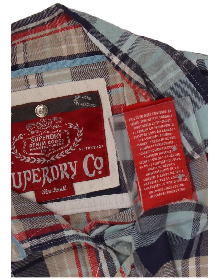 Cămașă de flanel pentru femei SUPERDRY UK 10, bumbac cu carouri albastre mici
