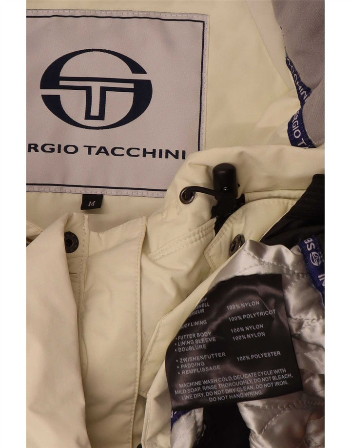 Jachetă de vânt cu glugă pentru bărbați Sergio Tacchini, alb mediu, bloc de culoare