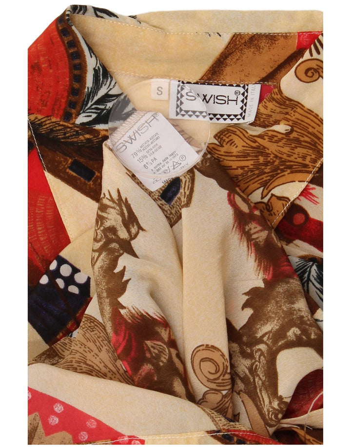 Bluză de cămașă Swish pentru femei cu paragate cu model abstract, UK 10 Mic Bej