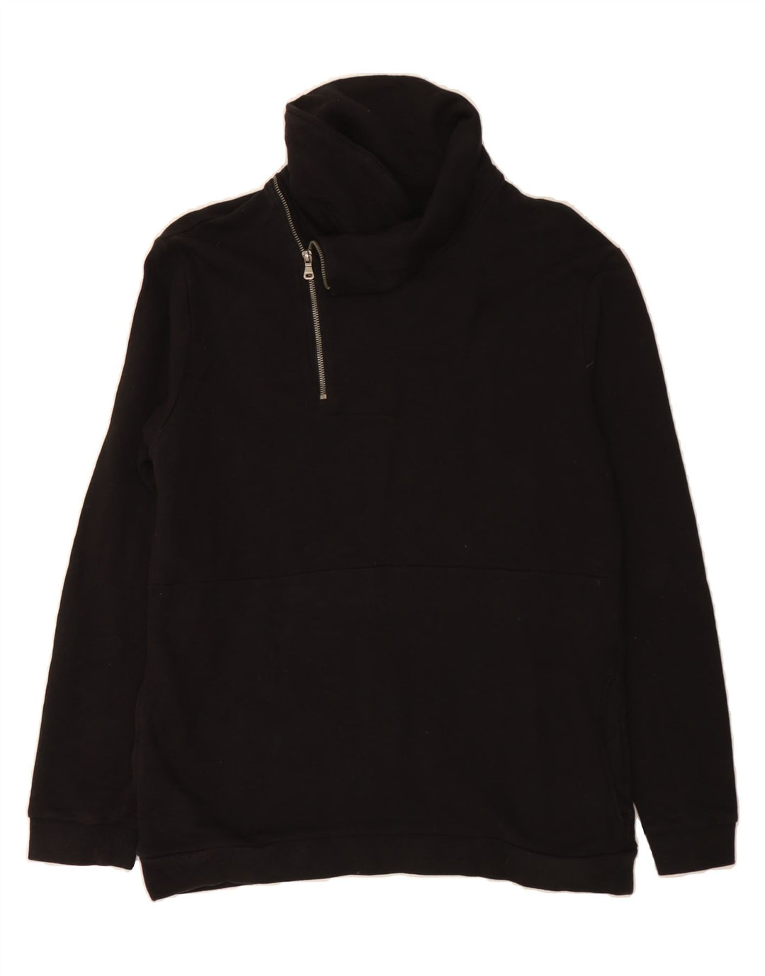 BENETTON Mens Zip Neck Sweatshirt Jumper XL Black Cotton Vintage Benetton and Second-Hand Benetton from Messina Hembry 