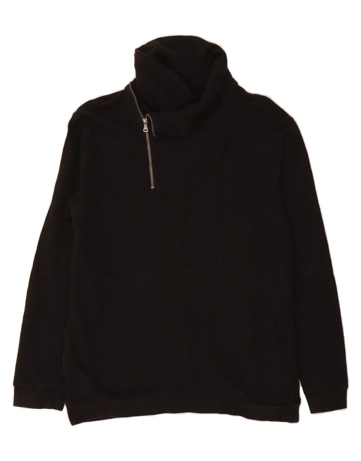 BENETTON Mens Zip Neck Sweatshirt Jumper XL Black Cotton Vintage Benetton and Second-Hand Benetton from Messina Hembry 