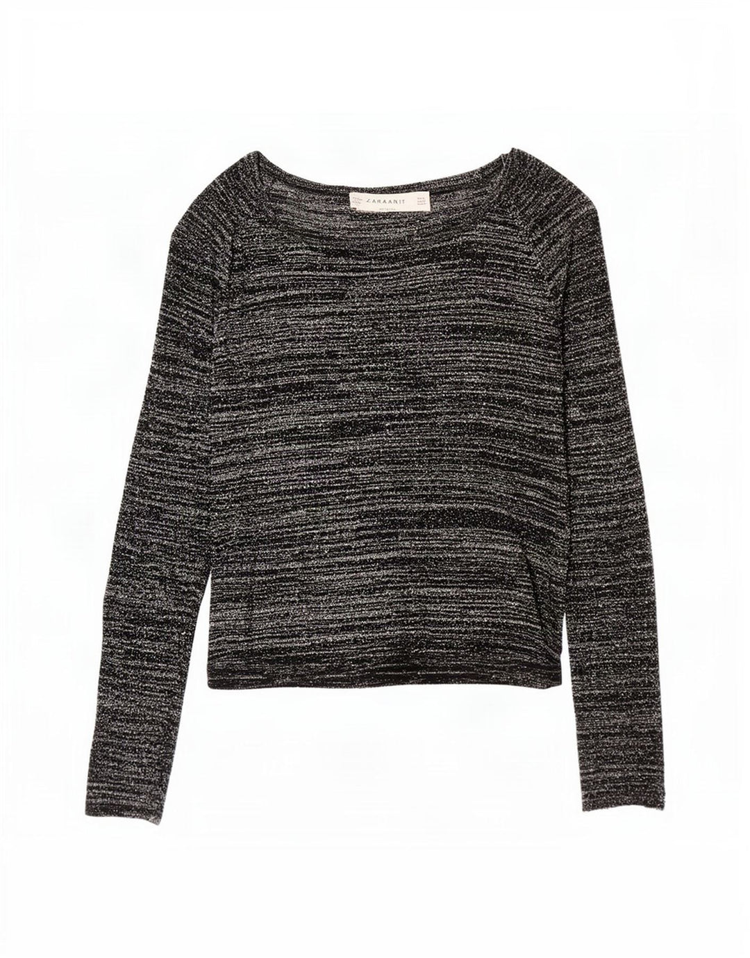 Top pentru femei Zara cu mânecă lungă UK 12 Medium Negru cu dungi acrilice