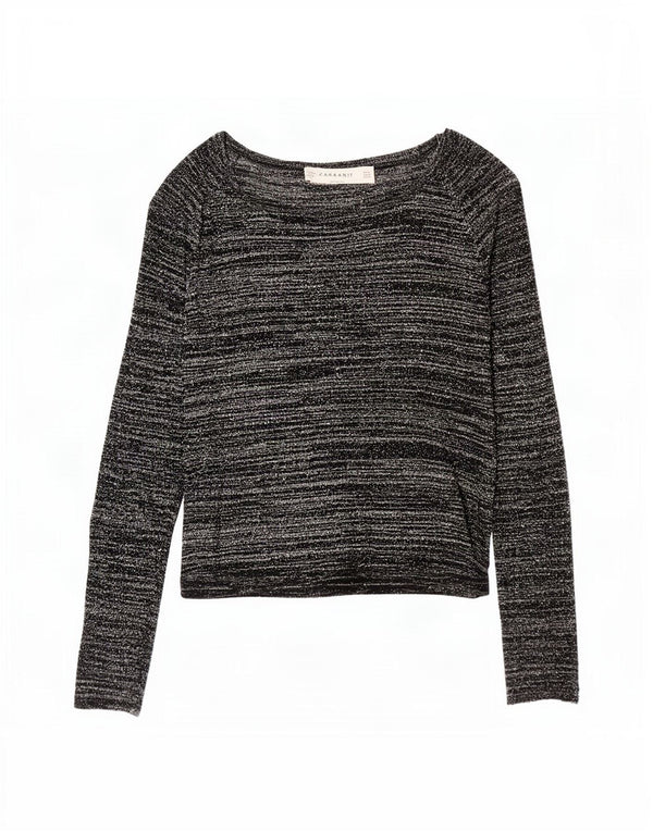 Top pentru femei Zara cu mânecă lungă UK 12 Medium Negru cu dungi acrilice