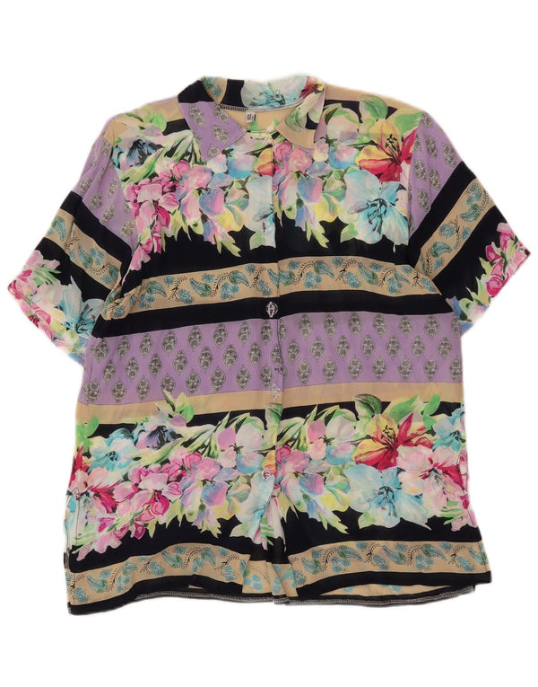 Bluză cămașă cu mânecă scurtă pentru femei VINTAGE UK 14 mare, multicoloră, florală