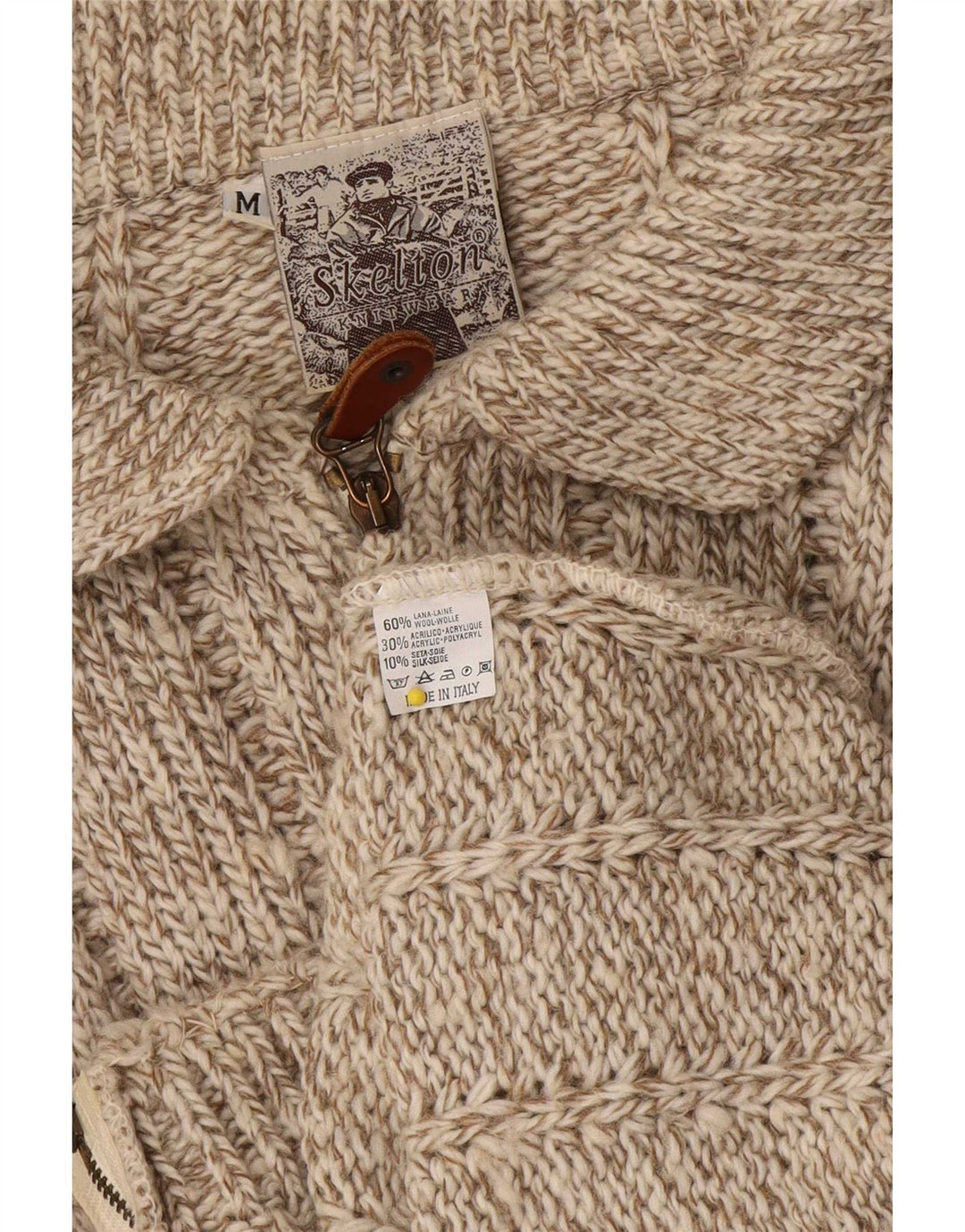 Pulover Cardigan Vintage pentru Damă UK 14 Maro Mediu Lână cu pete