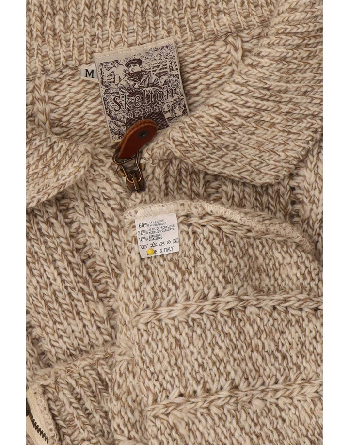 Pulover Cardigan Vintage pentru Damă UK 14 Maro Mediu Lână cu pete