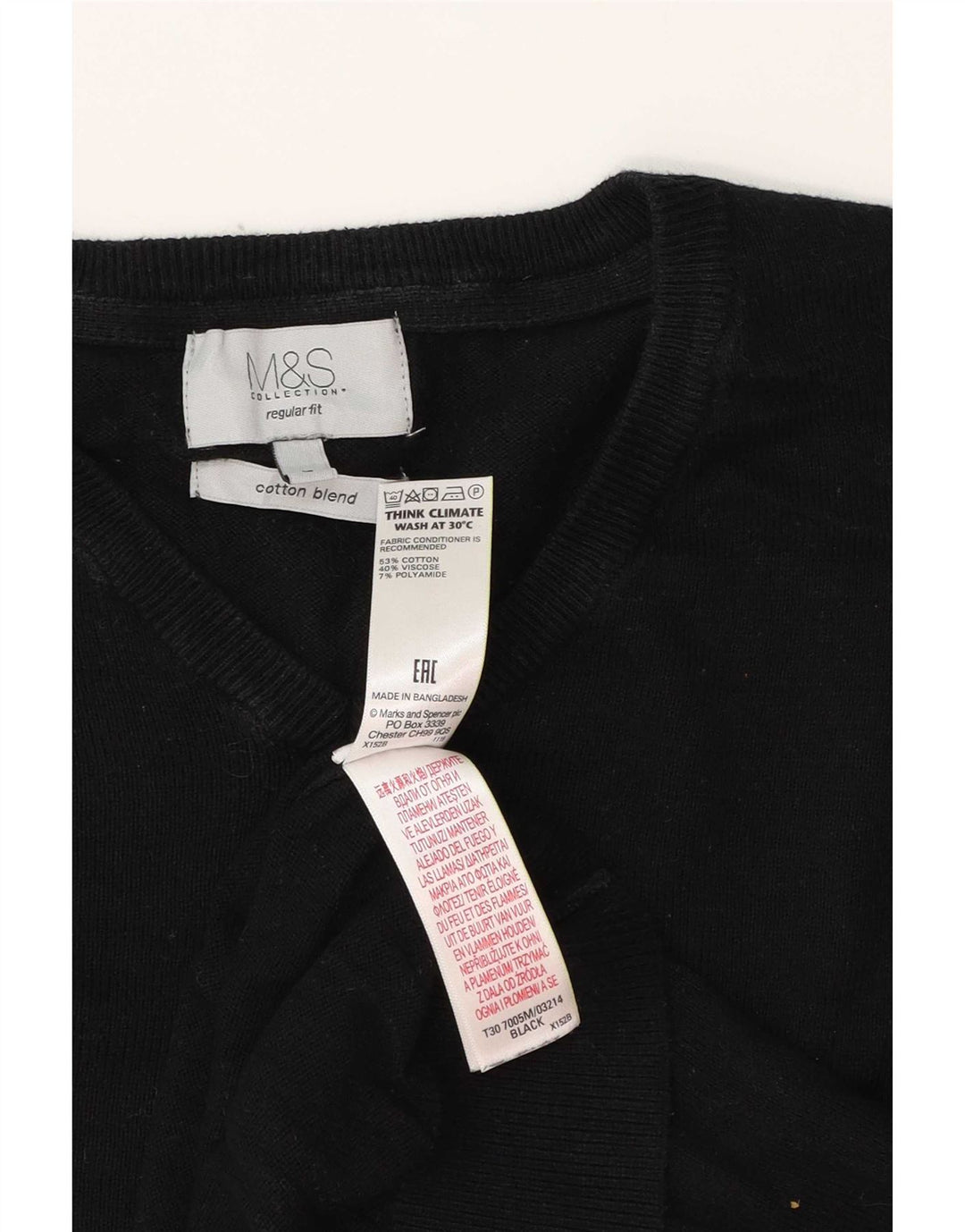 Pulover cu decolteu în V pentru bărbați Marks & Spencer, mare, negru