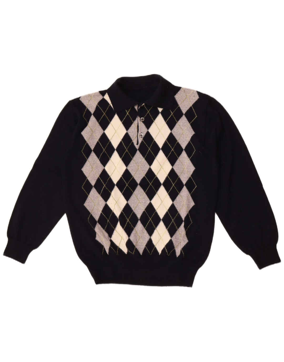 Pulover vintage pentru bărbați cu gât polo, mijlociu, bleumarin, Argyle/Diamond