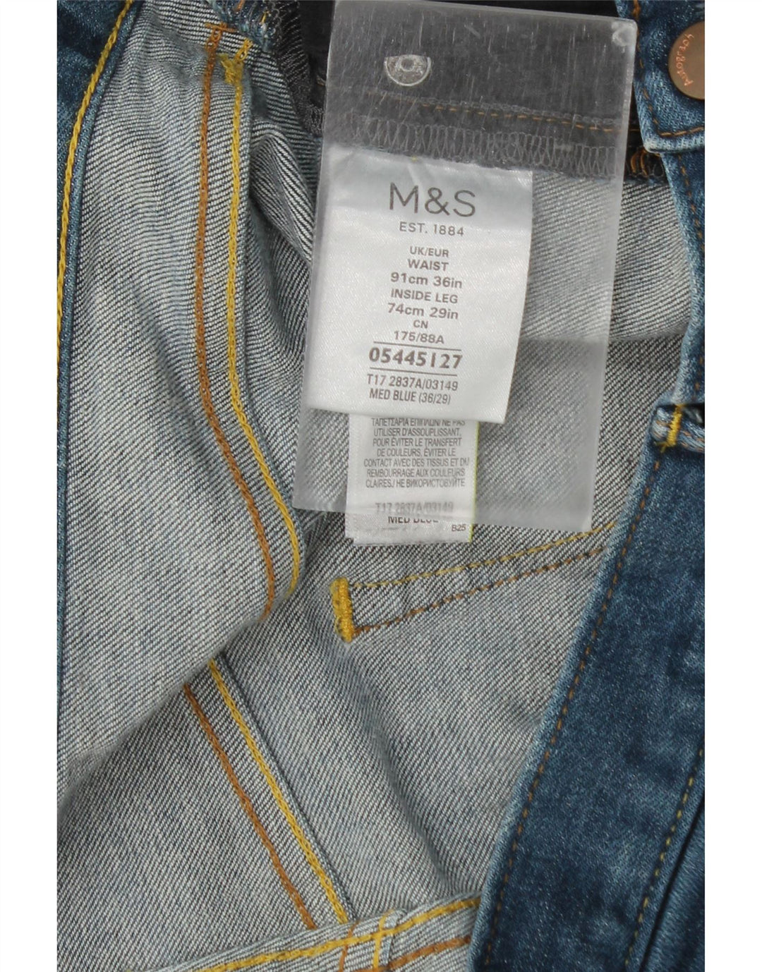 Blugi drepti pentru bărbați Marks & Spencer Autograph W36 L27 Bumbac albastru
