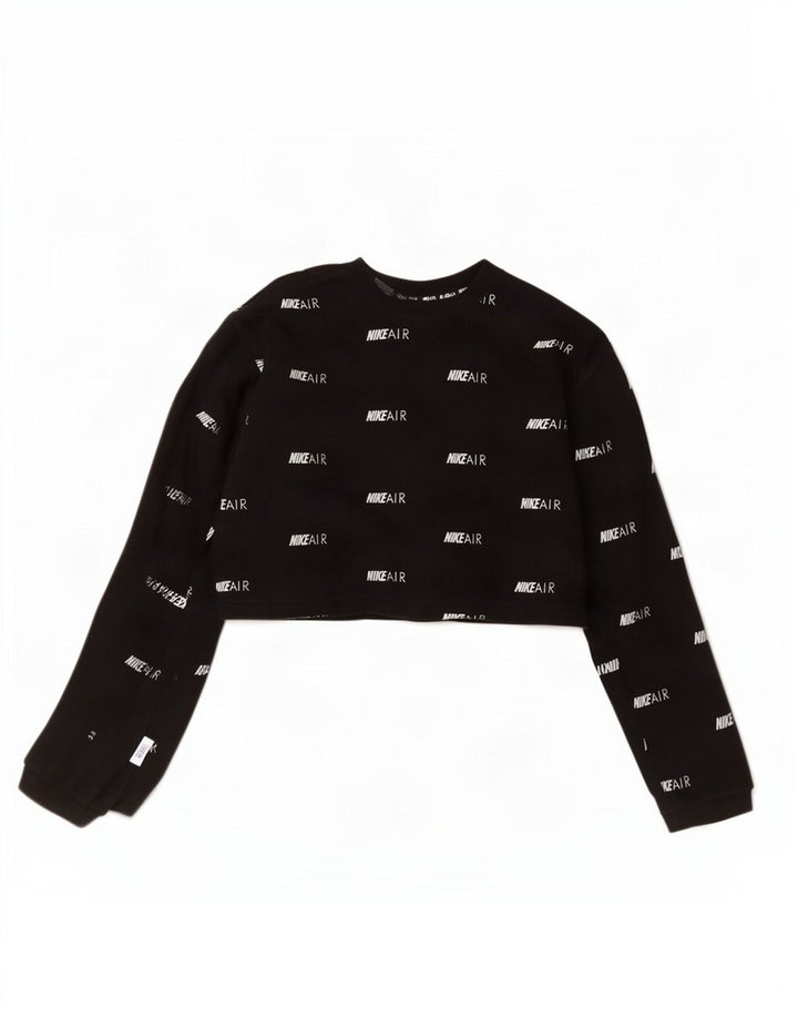 Top cu grafic supradimensionat pentru femei Nike cu mânecă lungă, UK 10, bumbac negru mic