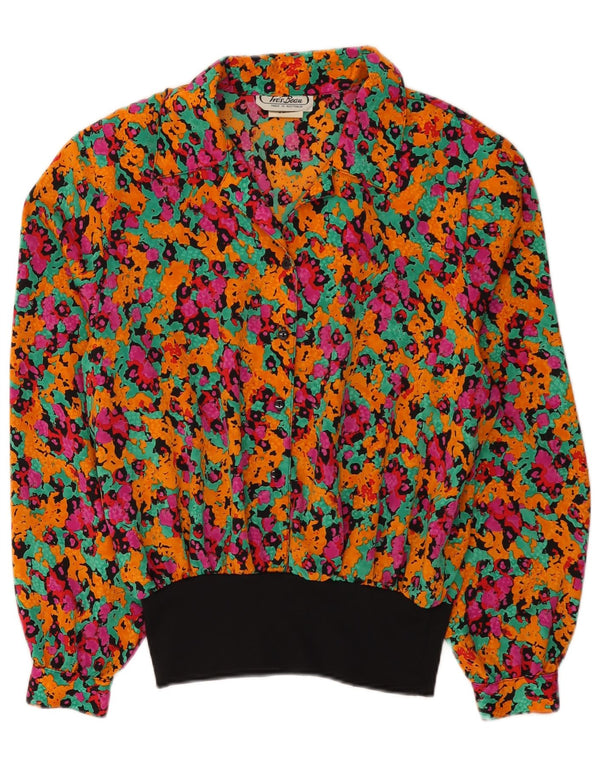 Bluză vintage cu mâneci lungi pentru femei UK 16 mare, multicoloră, florală