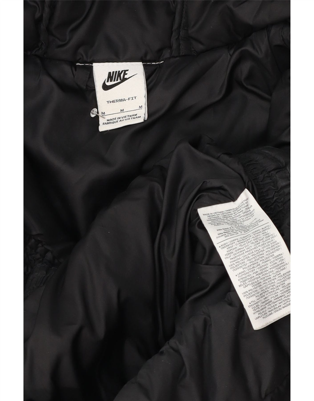 Jachetă căptușită cu glugă Nike Therma-Fit pentru bărbați UK 38 Poliester mediu negru