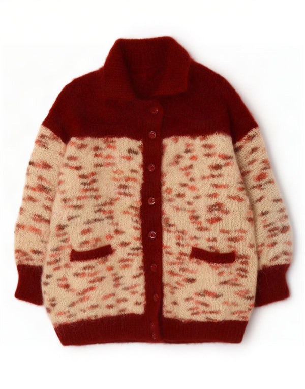 Pulover Cardigan Vintage pentru Damă UK 20 2XL Roșu Flecked