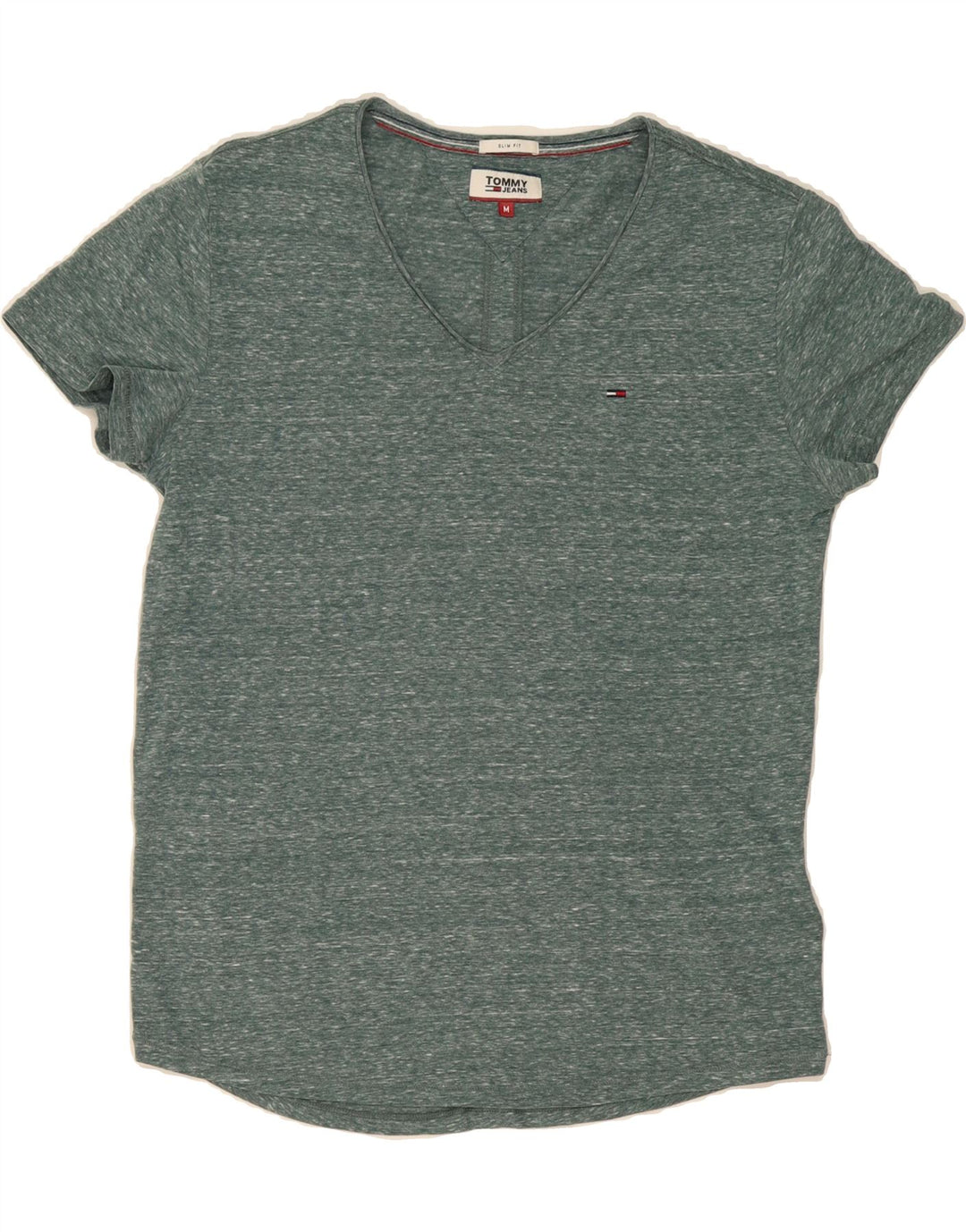 TOMMY HILFIGER Mens Slim Fit T-Shirt Top Medium Green Polyester Vintage Tommy Hilfiger and Second-Hand Tommy Hilfiger from Messina Hembry 