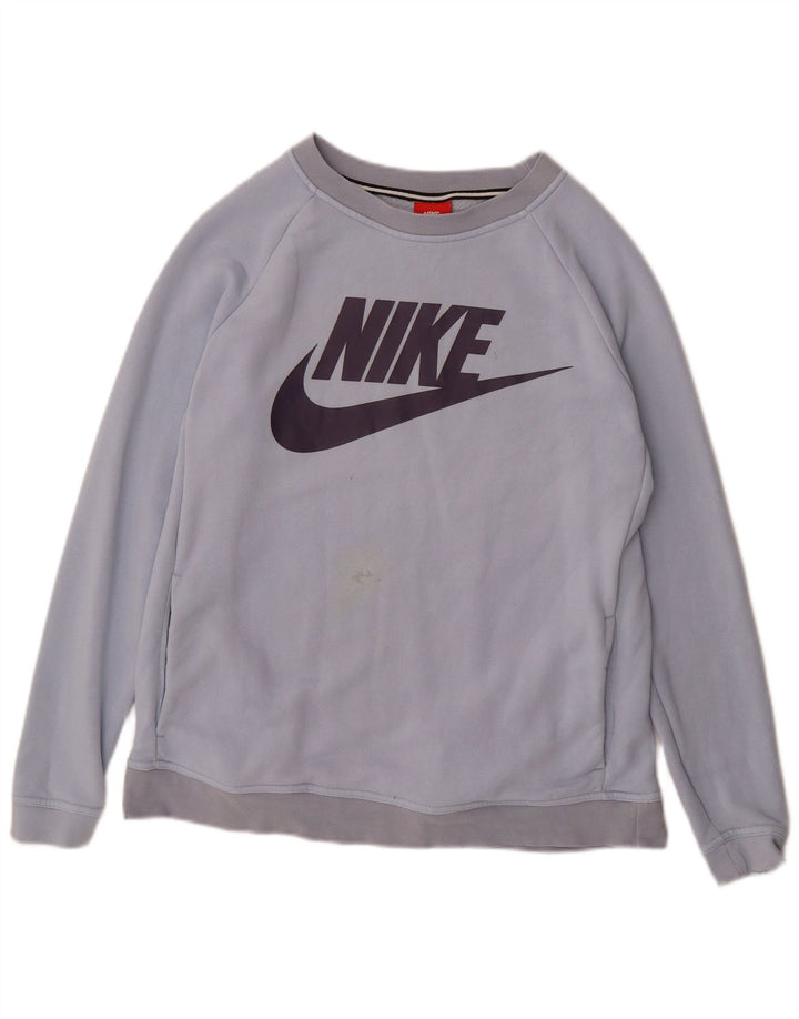 NIKE Womens Graphic Sweatshirt Jumper UK 14 Medium Blue Cotton