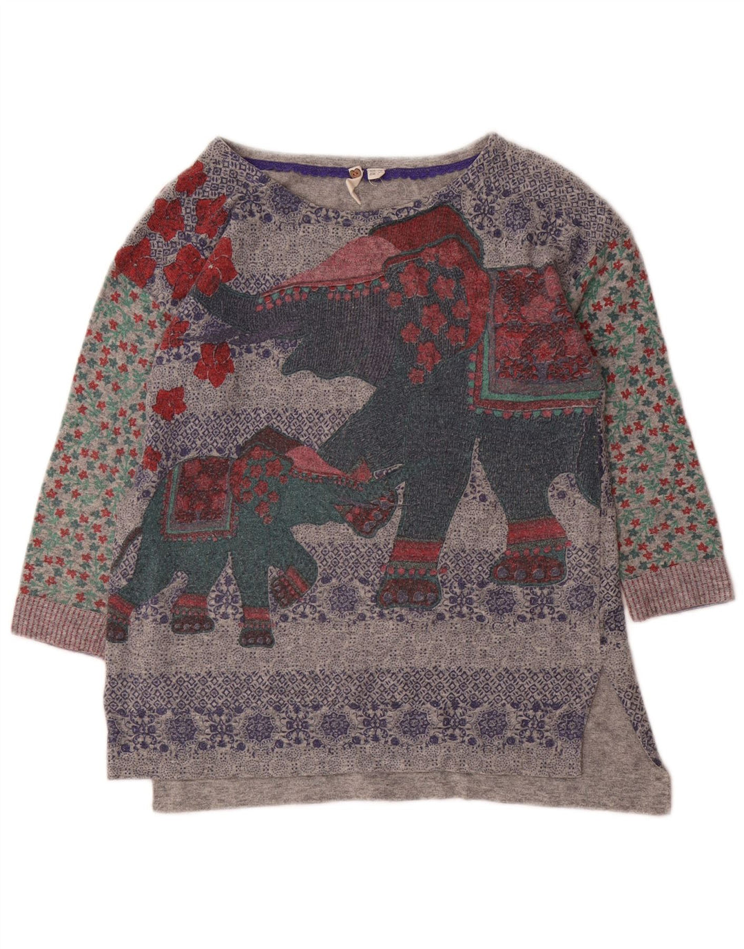 WHITE STUFF Pulover cu decolteu cu barcă cu grafică pentru femei UK 10 Small Gri