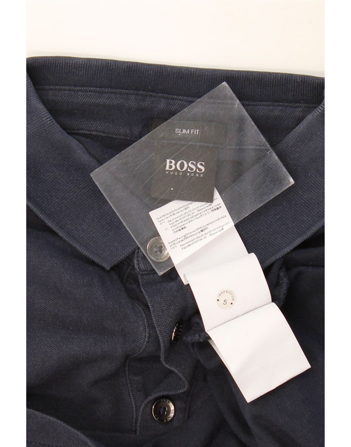 Cămașă polo HUGO BOSS pentru bărbați, slim fit, cu mânecă lungă, bumbac bleumarin mediu