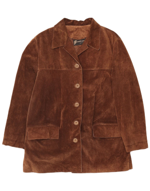 Jachetă pentru femei VINTAGE din piele intoarsa cu 5 nasturi IT 42 din piele maro medie