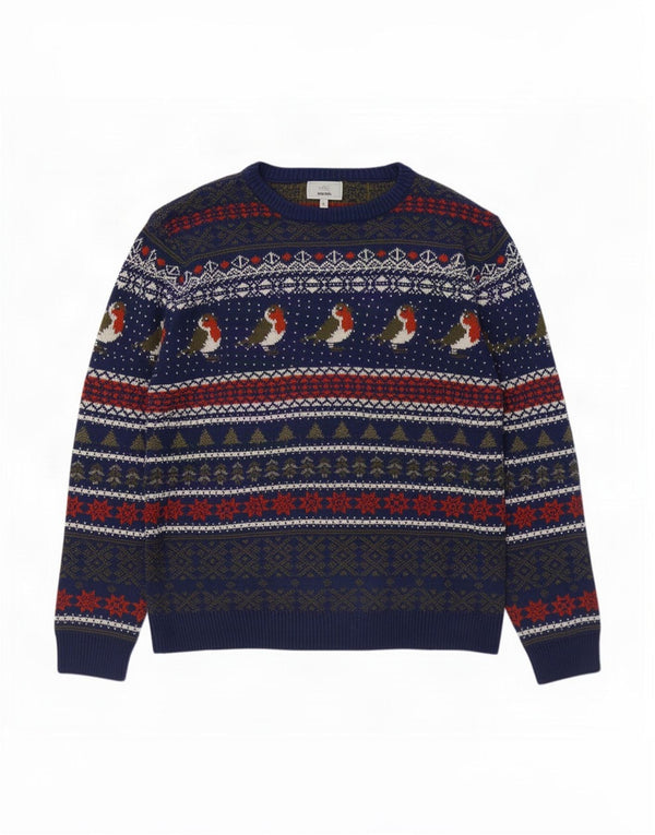 Pulover pentru bărbați Marks & Spencer, cu gât de barcă, XL, bleumarin, Fair Isle