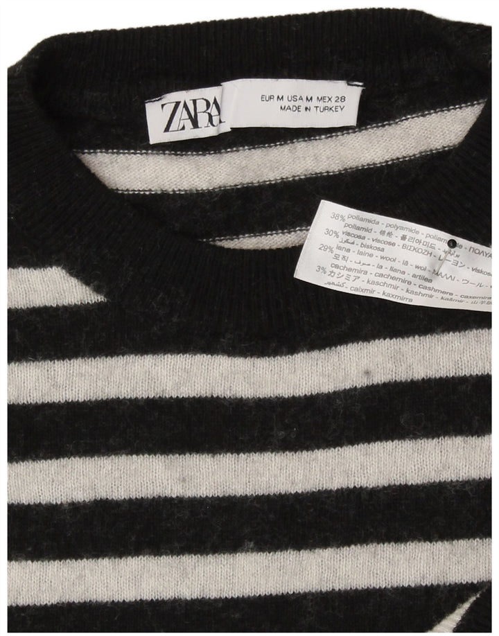 Pulover pentru damă Zara, cu gât turnut, UK 14 Poliamidă cu dungi negre medii