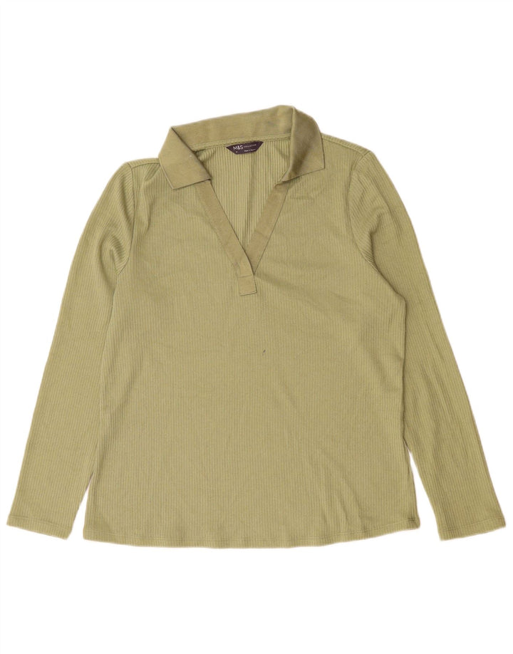 Tricou polo cu mânecă lungă pentru femei Marks & Spencer UK 14 Poliester verde mare
