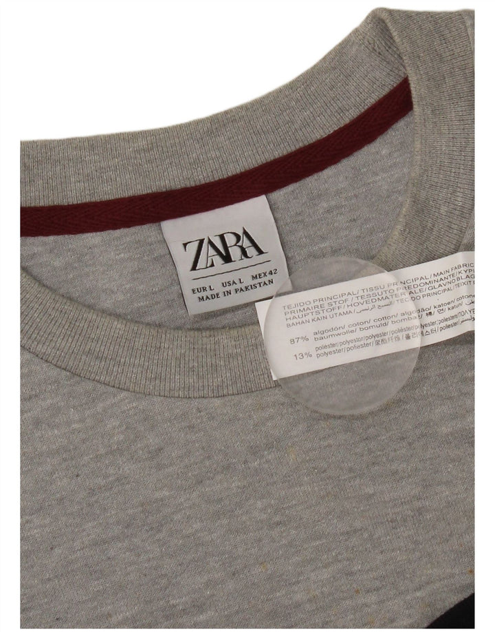 Pulover pentru bărbați Zara, mare, gri din bumbac color bloc