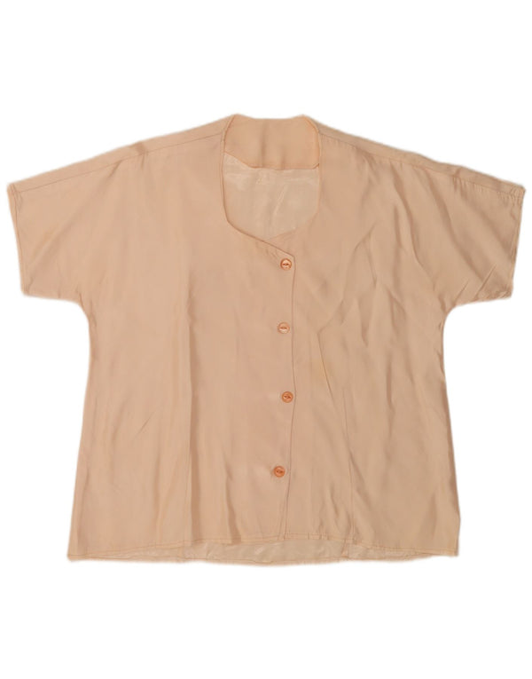 Bluză cămașă vintage pentru femei cu mânecă scurtă UK 18 XL Bej