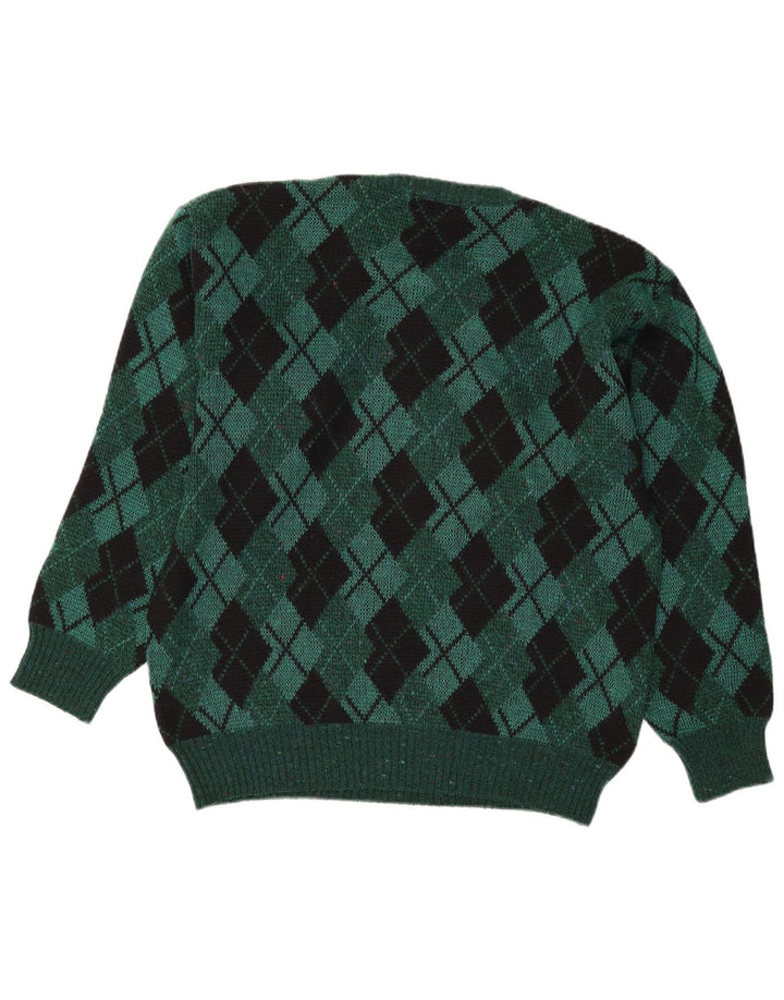 Pulover vintage pentru bărbați cu gât roșu IT 48 Medium Green Argyle/Diamond