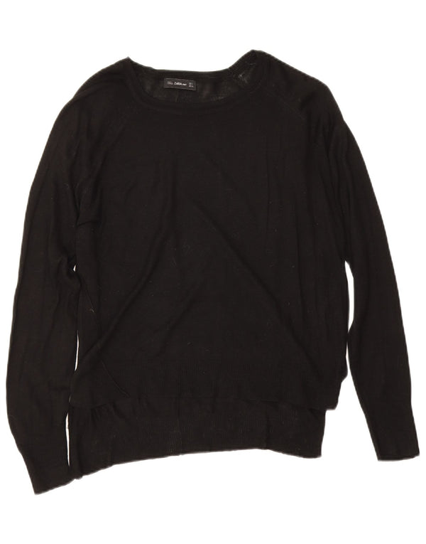 Pulover supradimensionat pentru femei Zara, cu gât de barcă, UK 10, mic, negru, viscoză