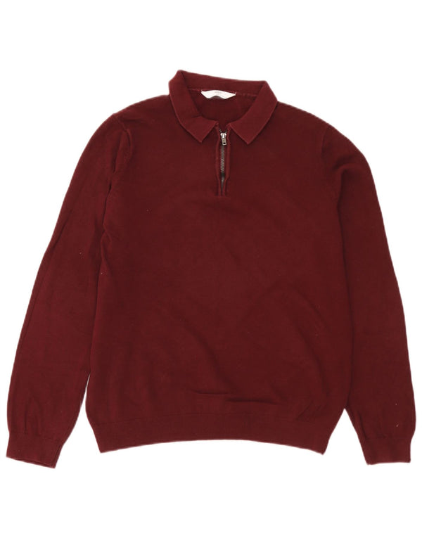 Pulover cu gât polo Marks & Spencer pentru băieți, 13-14 ani, bumbac visiniu