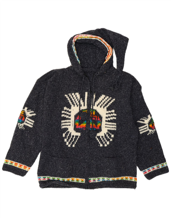 Pulover Cardigan Vintage pentru Damă Grafic UK 14 Medium Bleumarin Etnic